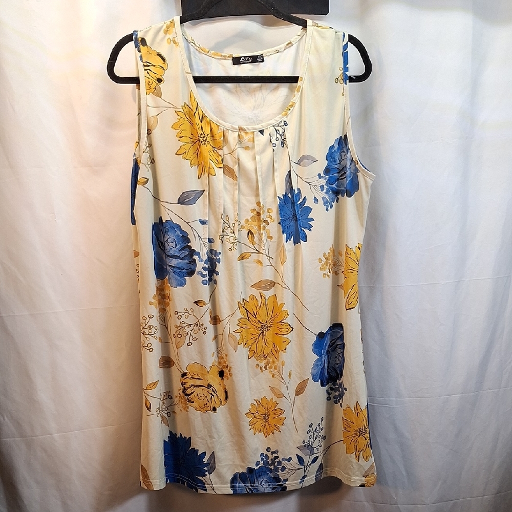 Lily Floral Sleeveless Blouse - Cream and Blue